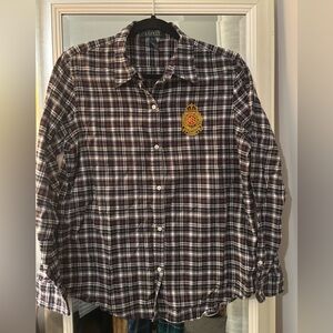 Lauren Ralph Lauren Plaid Crest Flannel Button Down Shirt Womens Cozy Cotton L